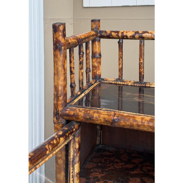 English Bamboo Bookcase Cabinet With Gallery Top and Two Glazed Doors For Sale - Image 11 of 18