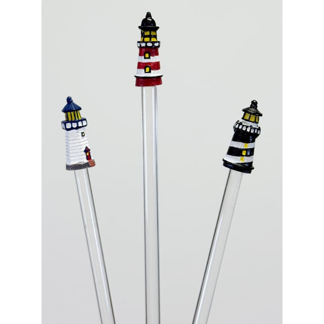 Vintage Nautical Lighthouse Motif Blown Glass Swizzle Sticks, Set of 6 For Sale In Kansas City - Image 6 of 6