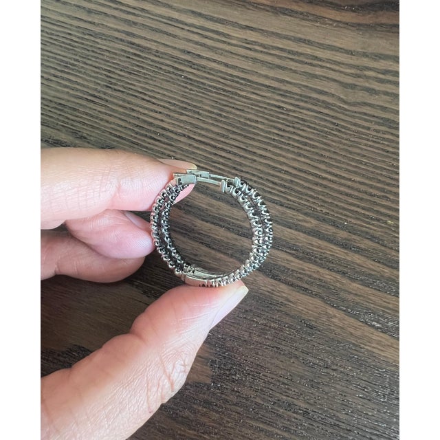 2020s 1.73 Carat Black Diamond 14 Karat White Gold Hoop Earrings, A Pair For Sale - Image 5 of 7