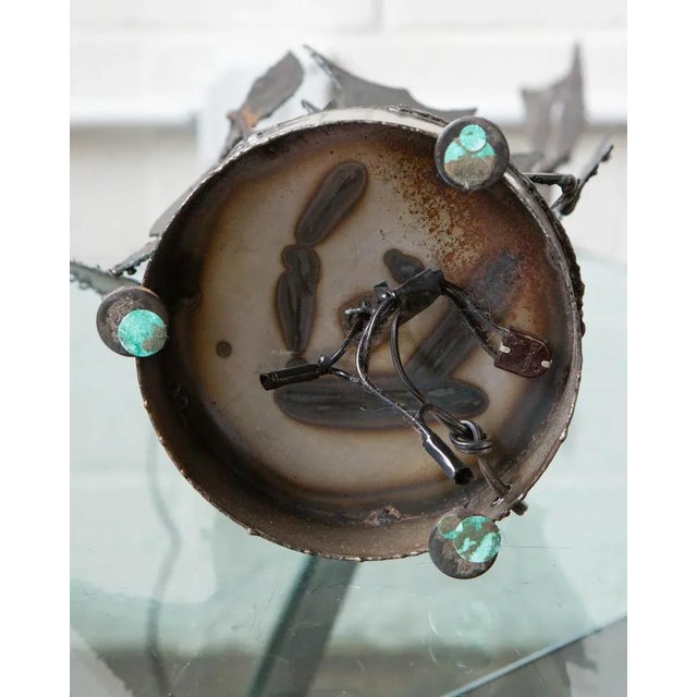 In the style of Harry Balmer is this handcrafted welded steel table lamp. Original wiring in working condition. Stands...