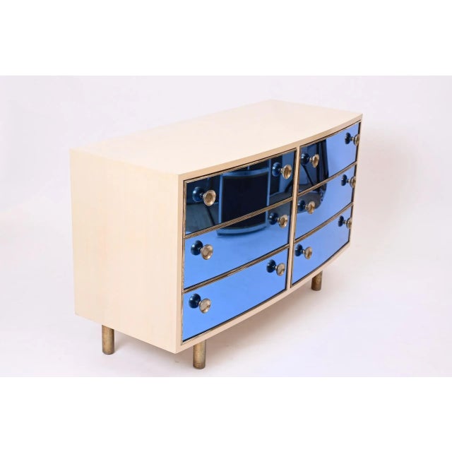 Metal Curved Dresser with Blonde Wood and Blue Crystal Glass by Gio Ponti, 1990 For Sale - Image 7 of 13