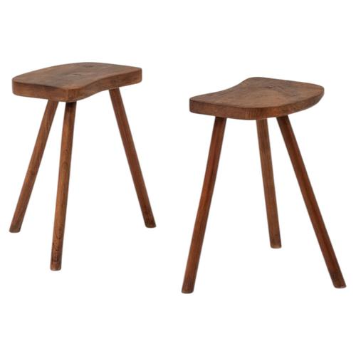 Brown Mid-Century French Tripod Side Stools, 1950s, Set of 2 For Sale - Image 8 of 8