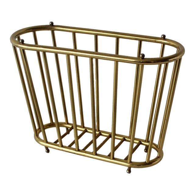 Gumps San Francisco Style Brass Magazine Rack Vintage For Sale