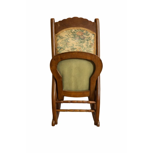 1920s Antique Wooden Folding Rocking Chair with Floral Upholstery, 1920s For Sale - Image 5 of 6