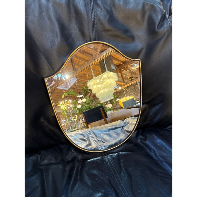 Small Italian Shield Mirror With Brass Trim, 1950s For Sale - Image 4 of 5