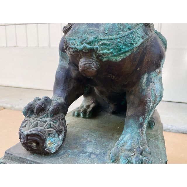 Antique Bronze Guardian Lions or Foo Dogs - A Pair For Sale - Image 9 of 17