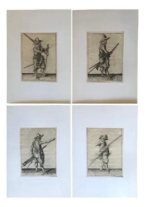 Jacob De Ghein, Soldiers with Medieval Weapons, 1607, Etchings on Paper, Framed, Set of 4