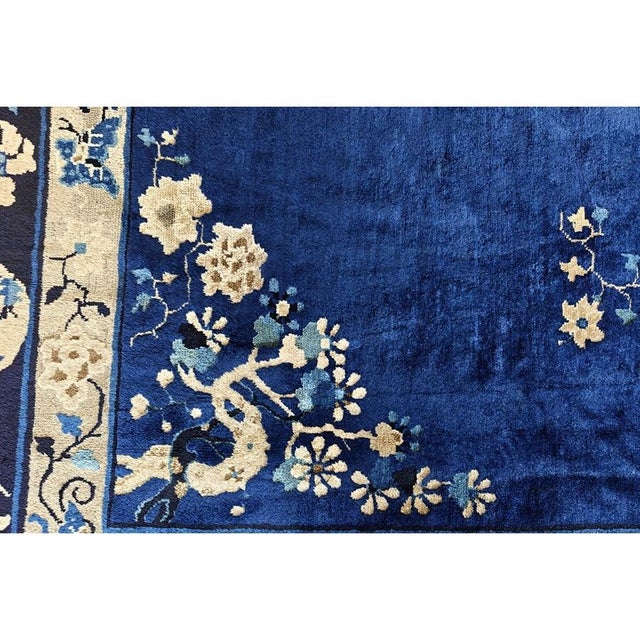 1920s Blue Scene Animals Deco Antique Peking Chinese Knotted Wool 9'x 11' 4" Rug For Sale In New York - Image 6 of 10