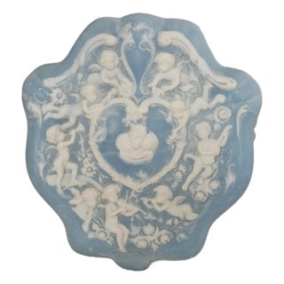 Italian Neoclassical Cherubs Carved Blue White Alabaster Stone Box For Sale