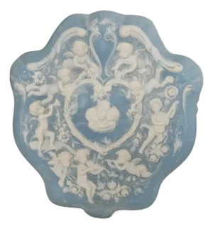 Italian Neoclassical Cherubs Carved Blue White Alabaster Stone Box