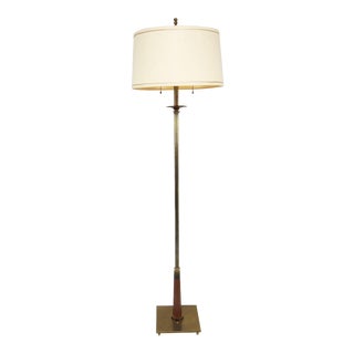 1950s Brass and Walnut 3/4 Height Floor Lamp For Sale
