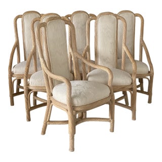 Vintage Coastal Twisted Stick Rattan Dining Chairs-Set of Six For Sale