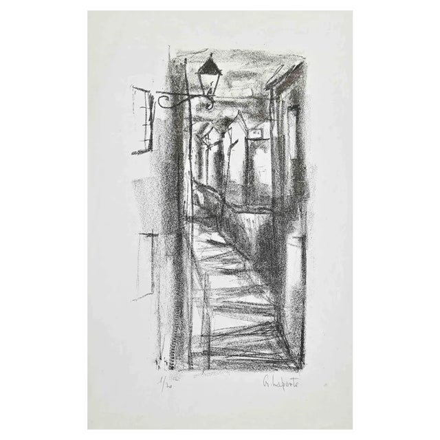 Georges Laporte, Les Chalets, Original Lithograph on Paper, 1990s For Sale