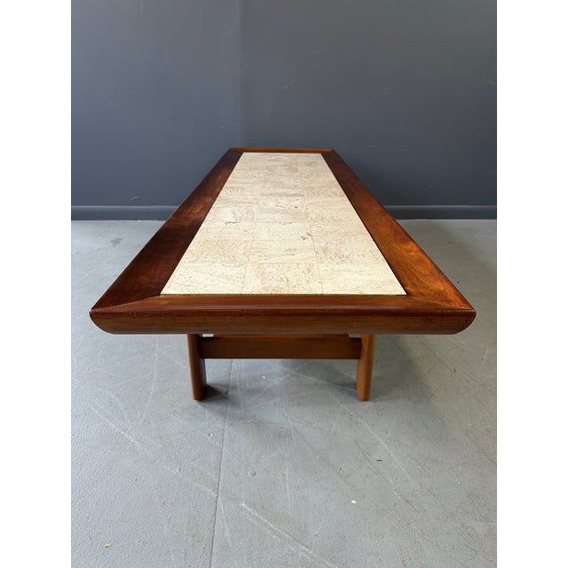 Widdicomb 1960s Widdicomb Travertine and Walnut Coffee Table by Dale Ford Mid Century For Sale - Image 4 of 12