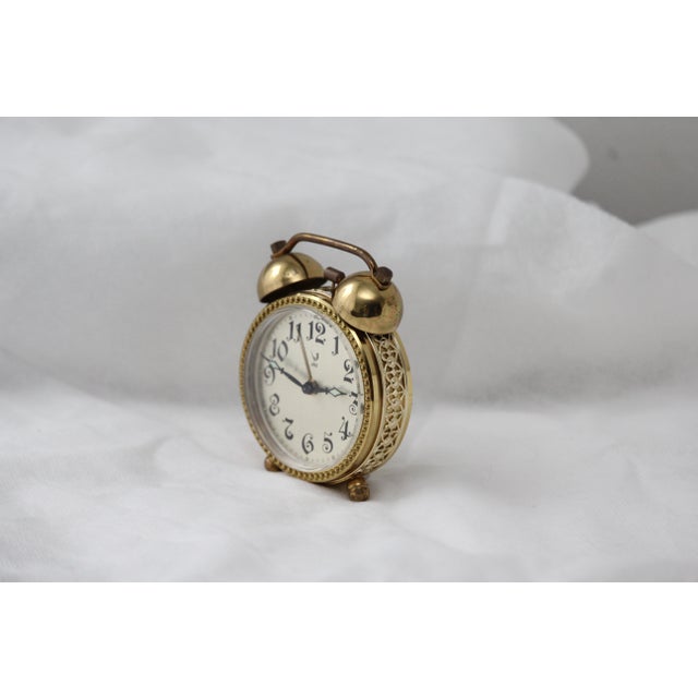 Metal Gold Alarm Desk Clock in Brass, 1970s For Sale - Image 7 of 15