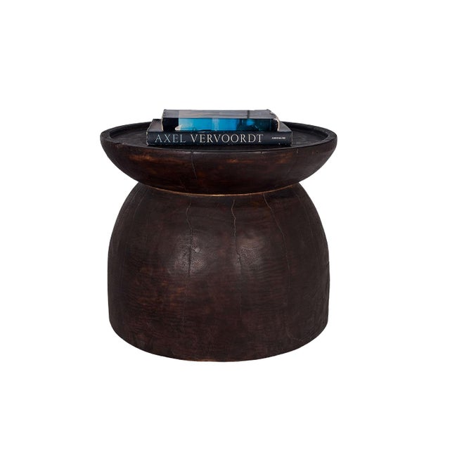 Contemporary Ebonized Carved Wood Side Table For Sale - Image 3 of 9