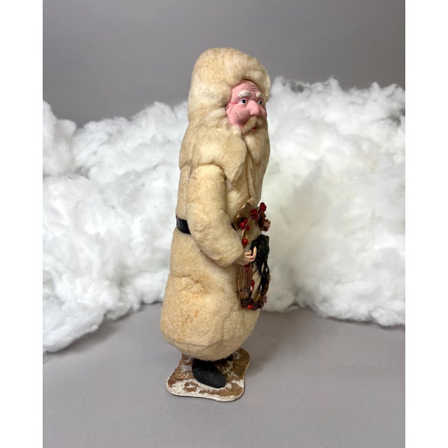 Textile Christmas Antique German Cotton Batting Santa With Christmas Wreath For Sale - Image 7 of 11