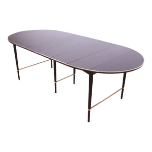 Paul McCobb Connoisseur Collection Black Lacquered Mahogany and Brass Extension Dining Table, Newly Refinished