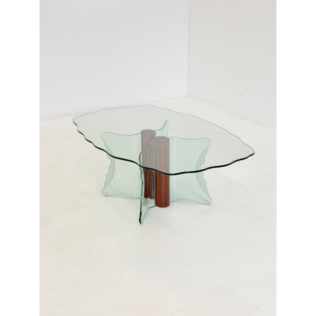 Mid-Century Modern Vintage Postmodern Coffee Table with Corrugated Glass and Wooden Spheres, 1970s For Sale - Image 3 of 9