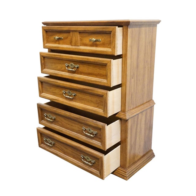 Late 20th Century Bassett Furniture Solid Oak Traditional American Colonial Revival 40" Chest on Chest 2085-251 For Sale - Image 5 of 12