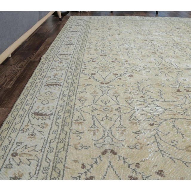 1970s 1970s Vintage Turkish Handmade Wool Cotton Green Area Rug For Sale - Image 5 of 8