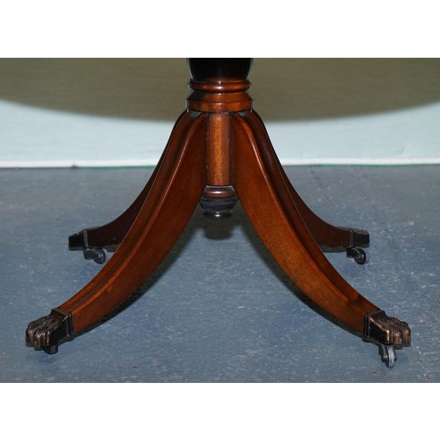 Wood Small Regency Style Flamed Hardwood Pedestal Drum Table with Lion Paw Feet For Sale - Image 7 of 13
