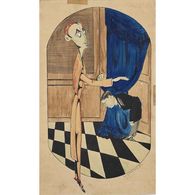 Politician, 1923, Watercolor and Ink Drawing, Framed For Sale