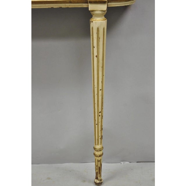 Vintage French Provincial Louis XVI Distress Cream Painted Wall Console Table For Sale - Image 11 of 15