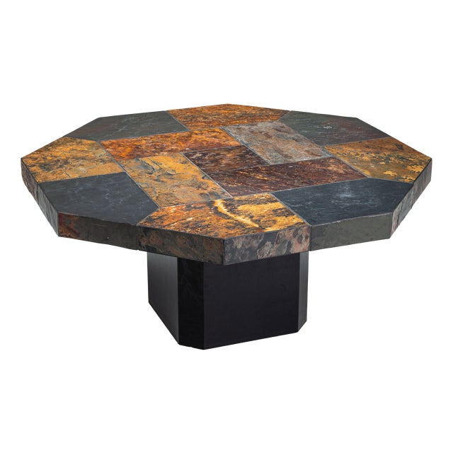 Large Octagonal Coffee Table with Multicoloured Slate Top, 1980s For Sale