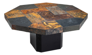 Large Octagonal Coffee Table with Multicoloured Slate Top, 1980s