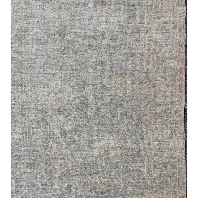 Turkish Angora Oushak Rug With Soft Green Field and Subtle Tan Accents For Sale - Image 4 of 6