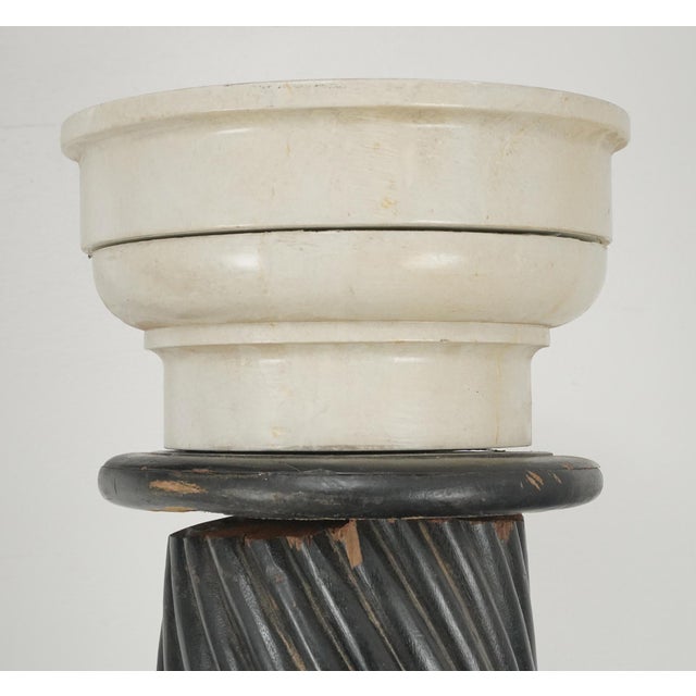 Pair of Vintage Ebonized Wood & White Marble Columns For Sale - Image 4 of 10