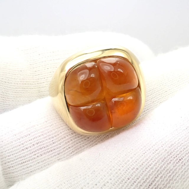 Late 20th Century Late 20th Century Rare Authentic Pomellato Yellow Gold Large 4 Citrine Ring Sz 6.5 For Sale - Image 5 of 9