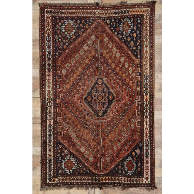 Brick Red Antique Persian Shiraz Rug - 05'04 X 08'04 For Sale - Image 8 of 9