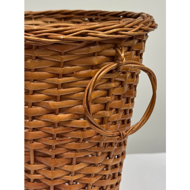 Vintage Handwoven Split Reed and Wicker Waste Basket For Sale - Image 10 of 10