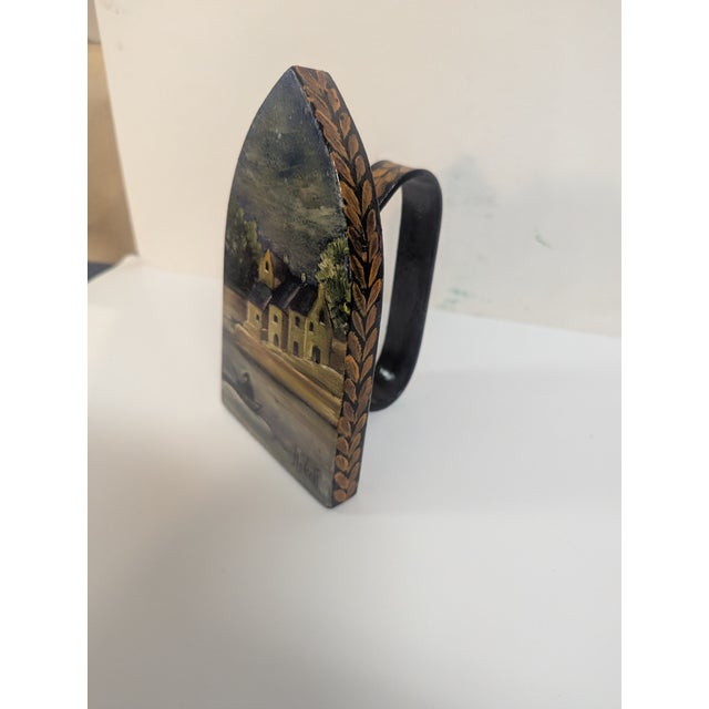 Hand-Painted and signed. 19th Century cast iron flat iron painted in the Brittany Region of France and signed by the artis...