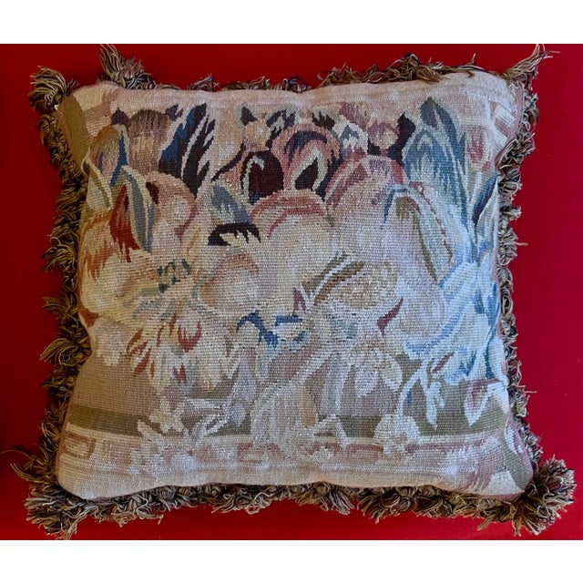 Antique 19th Century French Aubusson Tapestry Pillows With Passementerie Fringe Trim - A Pair For Sale - Image 10 of 12