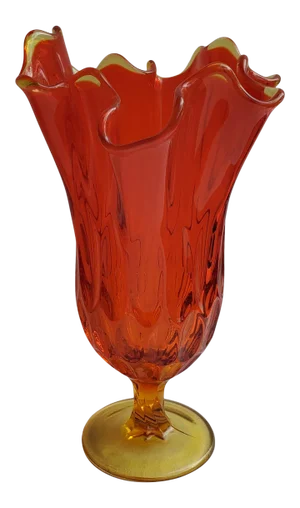 Mid Century Fenton Amberina Swung Thumbprint Hankerchirf Vase