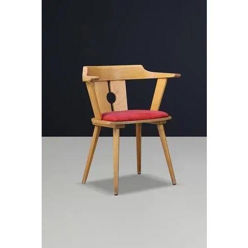 Mid-Century French Bistro Armchair in Beech and Red Upholstery, 1950s For Sale - Image 10 of 11