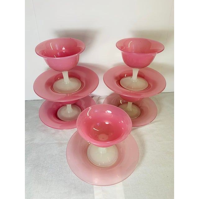1920s Antique Steuben Carder Pink Rosaline Glass Goblets With Matching Plates - Set of 10 For Sale - Image 9 of 12