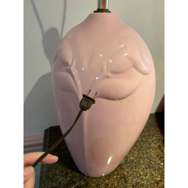 Mid-Century Modern 1980 Large Pink Orchid Ceramic Lamp For Sale - Image 3 of 7