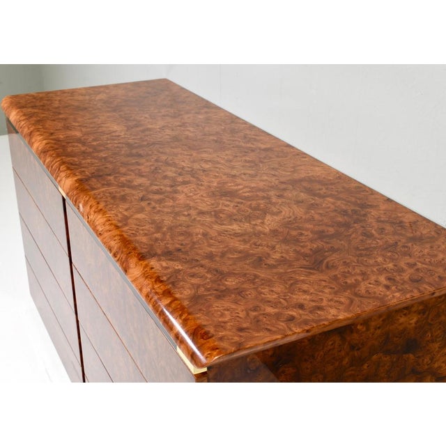 Italian Drawer Credenza in High Gloss Burl and Brass, Italy, 1970s For Sale - Image 9 of 15