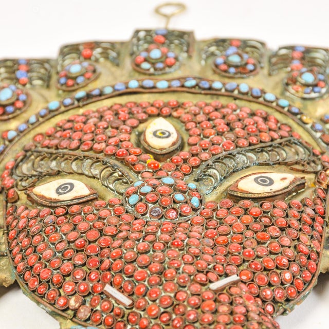 Vintage Ganesh Wall Hanging Mask Brass Filigree and Inlay Nepal For Sale - Image 10 of 12