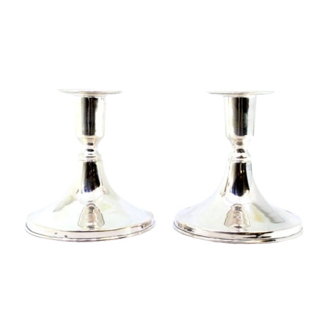Metal Plain Silver Low Candlesticks, Set of 2 For Sale - Image 7 of 7