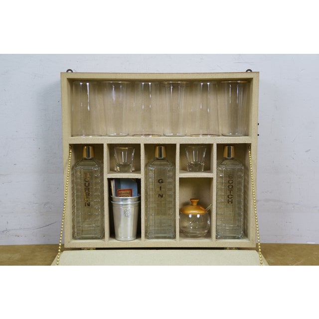 Mid 20th Century Folk Art Wall Hanging Mini Bar W Karoff Barware Decanters & Glasses - 19 pcs For Sale - Image 9 of 18
