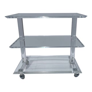 Vintage 3 Tier Lucite Cart on Casters For Sale
