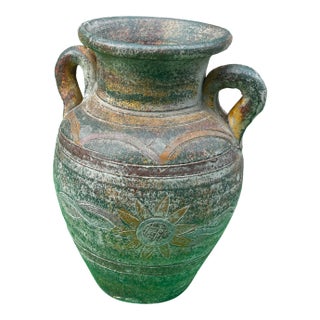 Vintage Handmade Pottery Vase With Sunflower Details For Sale