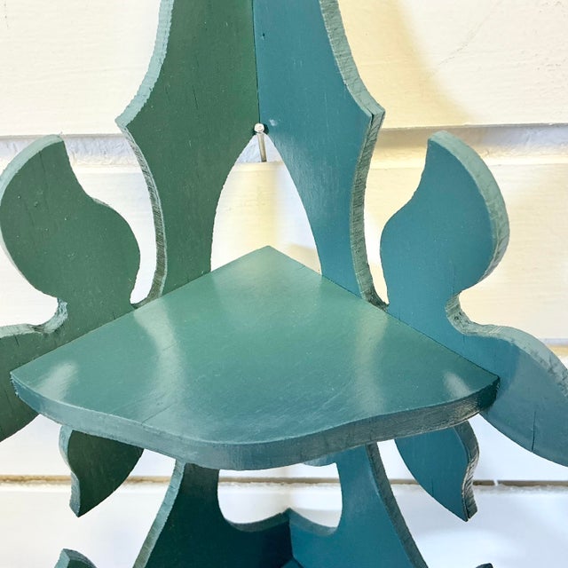 1950s Vintage Boho Chic Folk Art 2 Tier Corner Wall-Mounted Shelf, Newly Painted. For Sale - Image 11 of 15