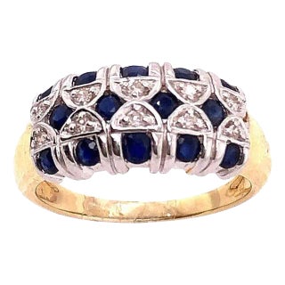 14 Karat Two-Tone Yellow and Gold Sapphire and Diamond Band / Ring, Size 9 For Sale