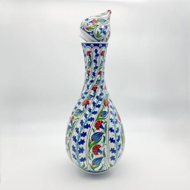 Ceramic Handmade Ceramic Twisted Nightingale Vase with Lid (30cm) Spiral Polychrome Floral For Sale - Image 7 of 9